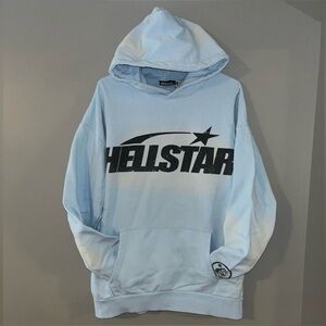 Men’s XL HELLSTAR Light Blue Double-Sided Graphic Pullover Hoodie Sweatshirt NWT